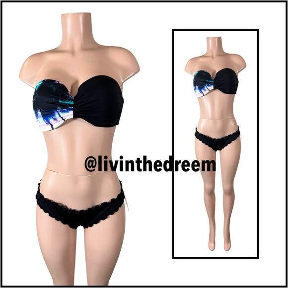 Victoria's Secret Tropical Print Bandeau 36D Ruffle Bottom Bikini  M $189 - Picture 2 of 13